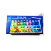 Six in One Logarithmic Board original blue packaging box featuring colorful number blocks, stacking rings, geometric shapes and magnetic fishing game illustration.
