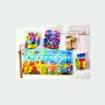 Six in One Logarithmic Board wooden learning toy with all components displayed, including colorful number blocks, counting rings, geometric shapes, numbered fish, wooden pegs and magnetic fishing rod.