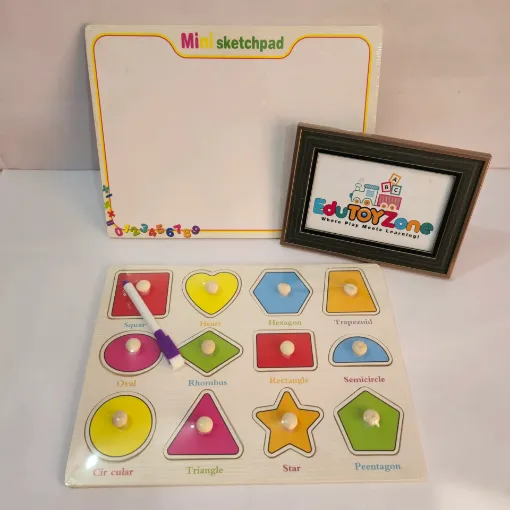 Picture of Matching Puzzle Wooden Pin Board - Shapes With White Board