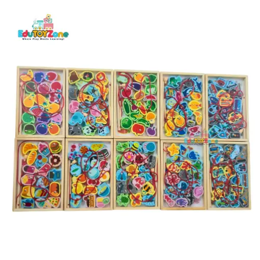 Picture of Magnetic Lacing and Fishing Box Toy Set - Vegetables, Fruits, Vehicles, Animals, Fish (Per Variation)