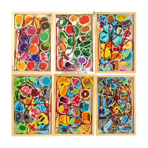 Picture of Magnetic Lacing and Fishing Box Toy Set - Vegetables, Fruits, Vehicles, Animals, Fish (Per Variation)