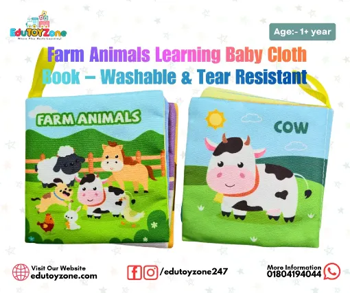 Picture of Farm Animals Learning Baby Cloth Book – Washable & Tear Resistant - Horse