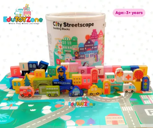 Picture of Wooden City Streetscape Building Blocks 100 pcs