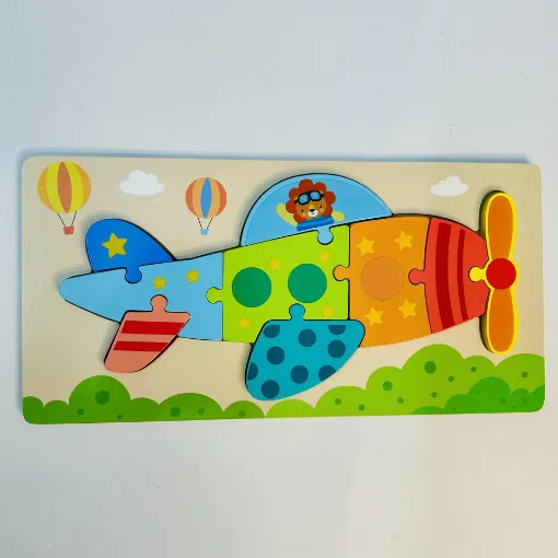 Picture of Wooden Colorful Aircraft Puzzle Board