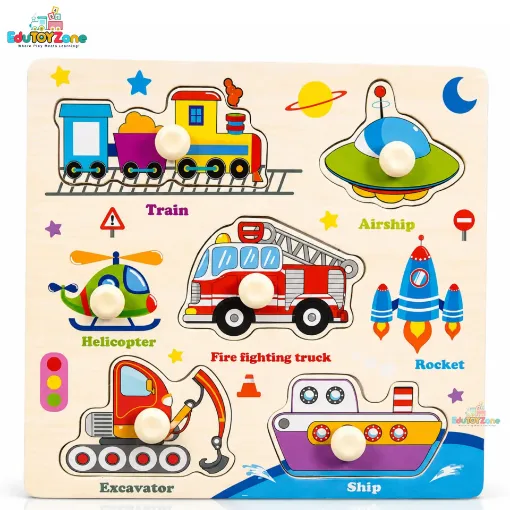 Picture of Matching Puzzle Wooden Pin Board - Vehicles  (Mini Size)