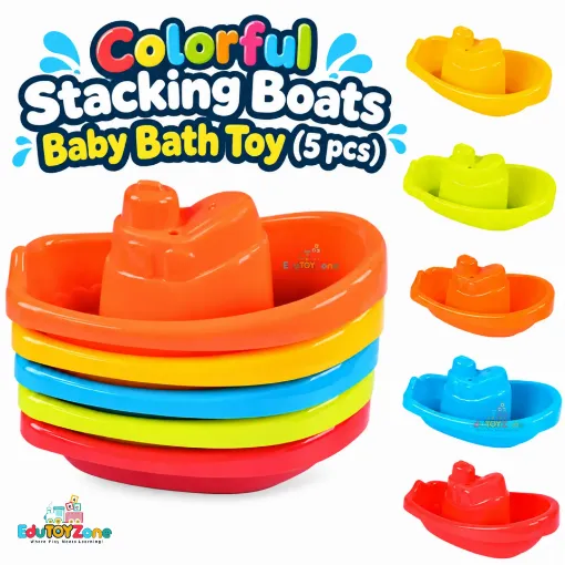Picture of Colorful Stacking Boats Baby Bath Toy (5 pcs)