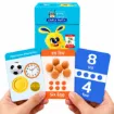 Goofi Early Math Flash Cards – Bilingual (English & Bangla) showing number counting cards with six eggs, numbers 4 and 8, circle-shaped objects and original packaging box.