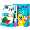 Goofi Early Math Flash Cards – Bilingual (English & Bangla) featuring heavy and light comparison cards with bread and watermelon illustrations, tree flash card and original packaging box.