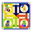 Goofi Ludo Adventure – Germ War Board Game showing a colorful four-player Ludo board with yellow, blue, green and red playing areas, cartoon characters and Bangla motivational messages.