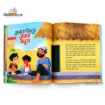 Five Pillars Series (ফাইভ পিলারস সিরিজ) Bengali children's storybook set showing open inside pages of Jamal Miar Swopno (জামাল মিয়ার স্বপ্ন), featuring Bangla story text and a colorful illustration of a father sitting with two boys outside their village home.