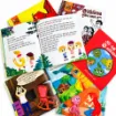 Goofi Borno Golpo 1 (বর্ণগল্প ১) – 6 Books Set showing open inside pages with Bengali story text and colorful character illustrations, surrounded by other Bangla storybooks from the series.